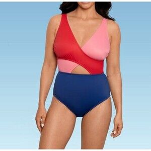 Beach Betty Slimming Control Wrap-Front Cut Out One Piece Swimsuit Size S New